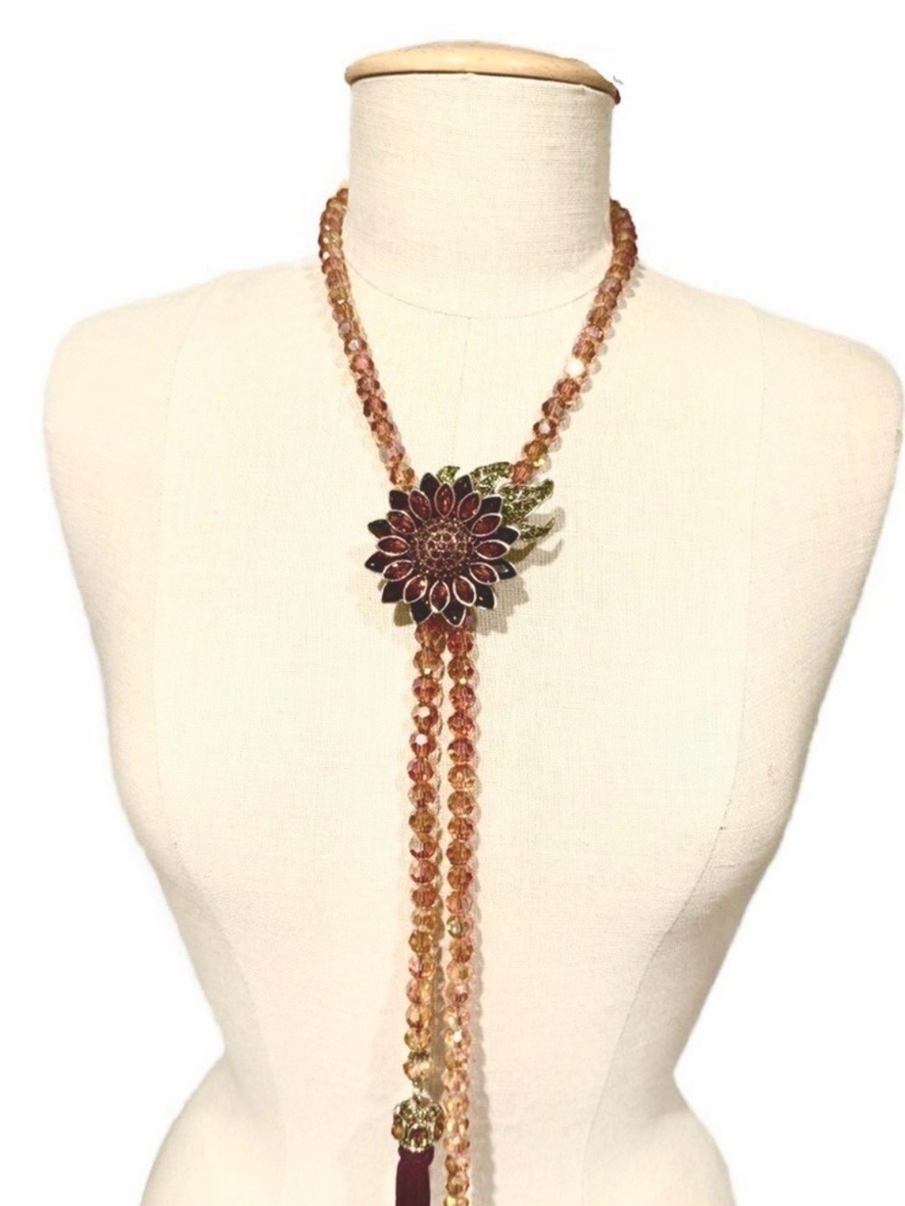 Golden Sunflower Crystal Lariat Necklace Miss Mandy's Exclusive
